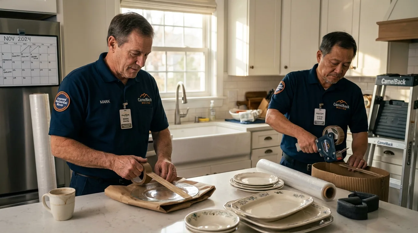 Professional crew packing kitchen dishware in Califon, NJ